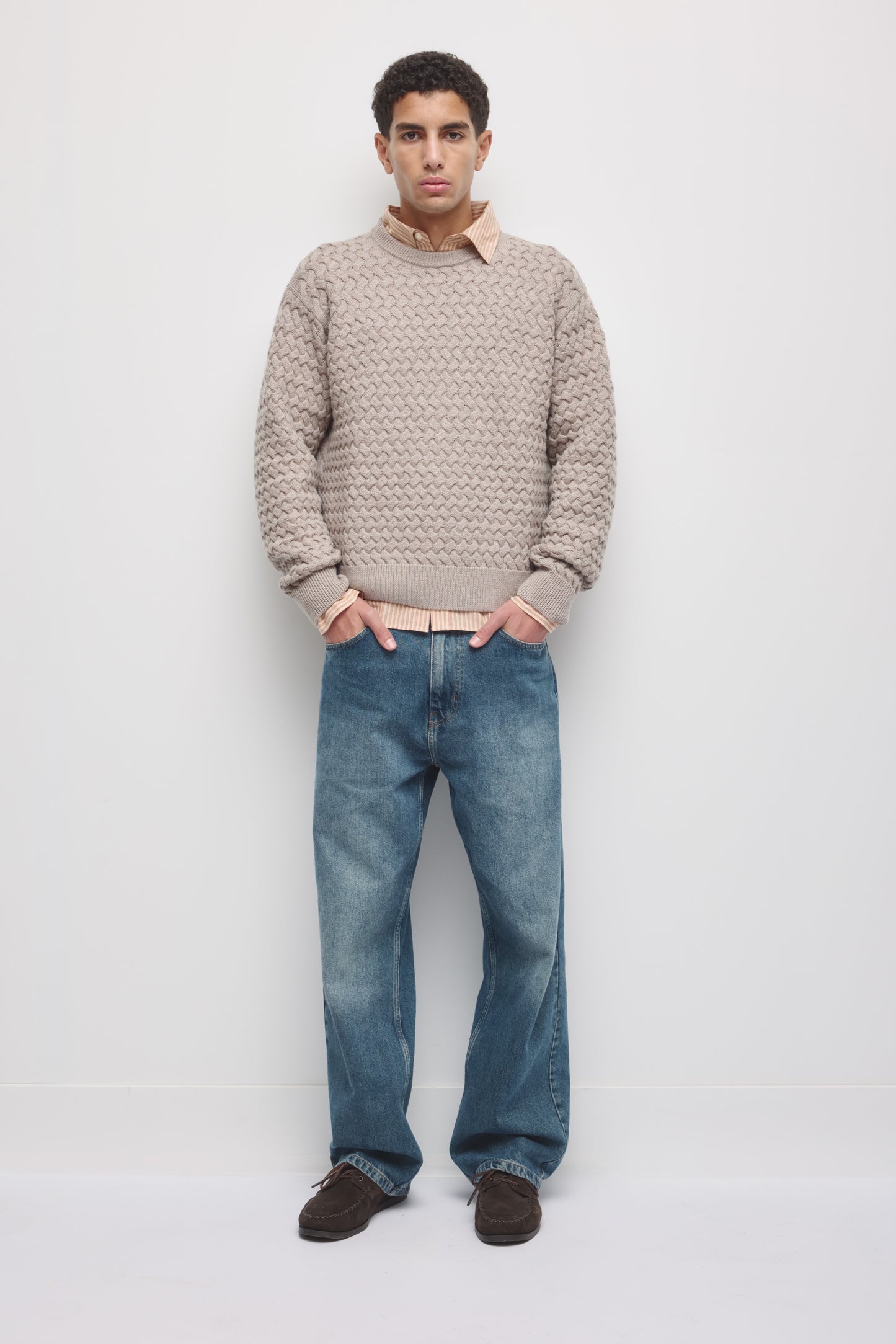 Men's Basket Stitch Sweater in Teak