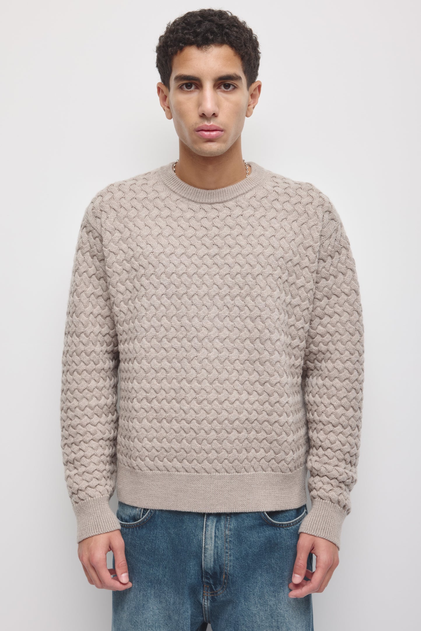 Men's Basket Stitch Sweater in Teak