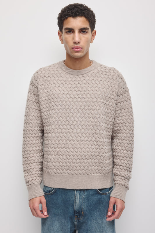 Men's Basket Stitch Sweater in Teak