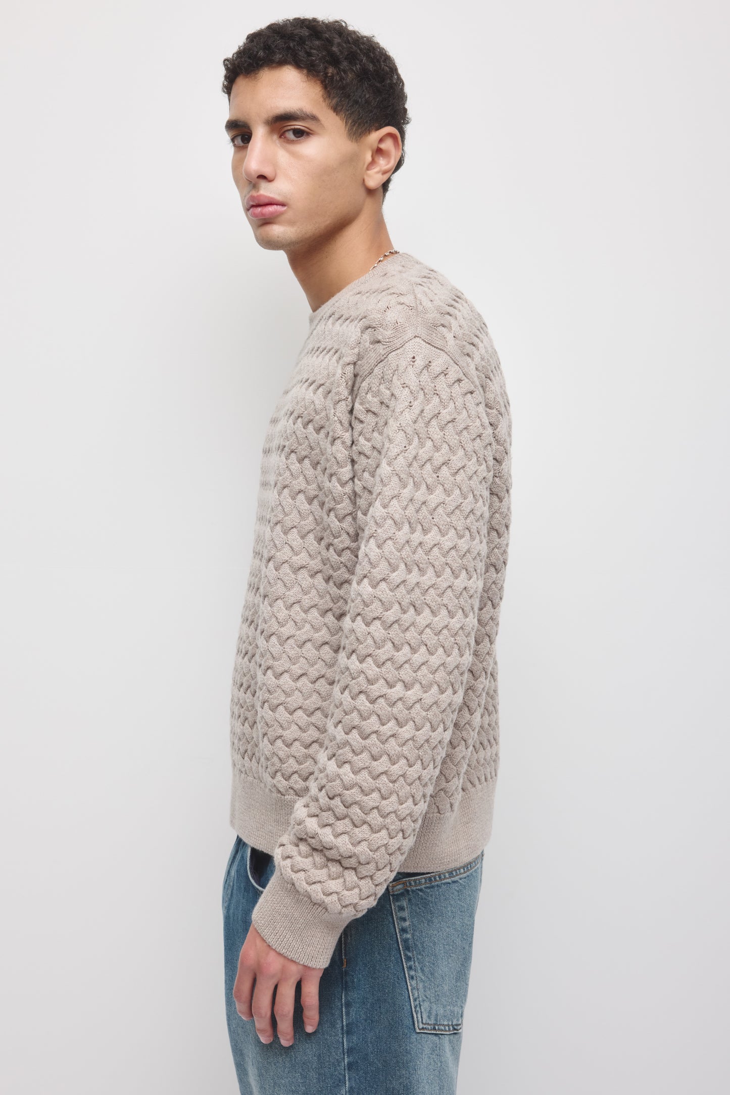 Men's Basket Stitch Sweater in Teak