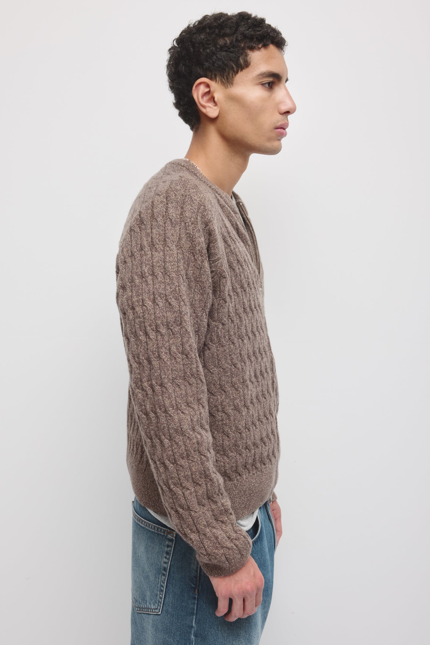Men's Cable Stitch Cardigan in Bark