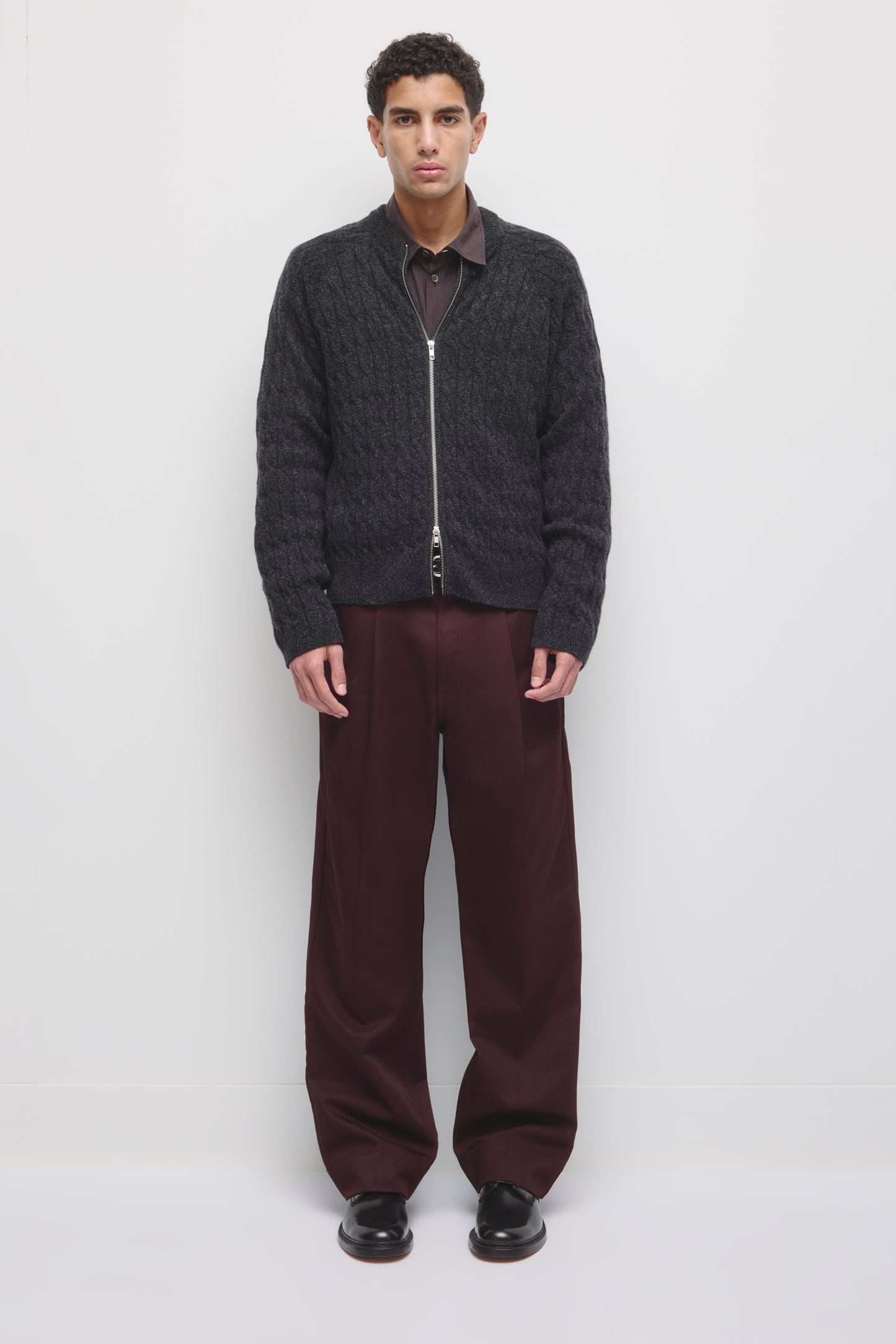 Men's Cable Stitch Cardigan in Charcoal