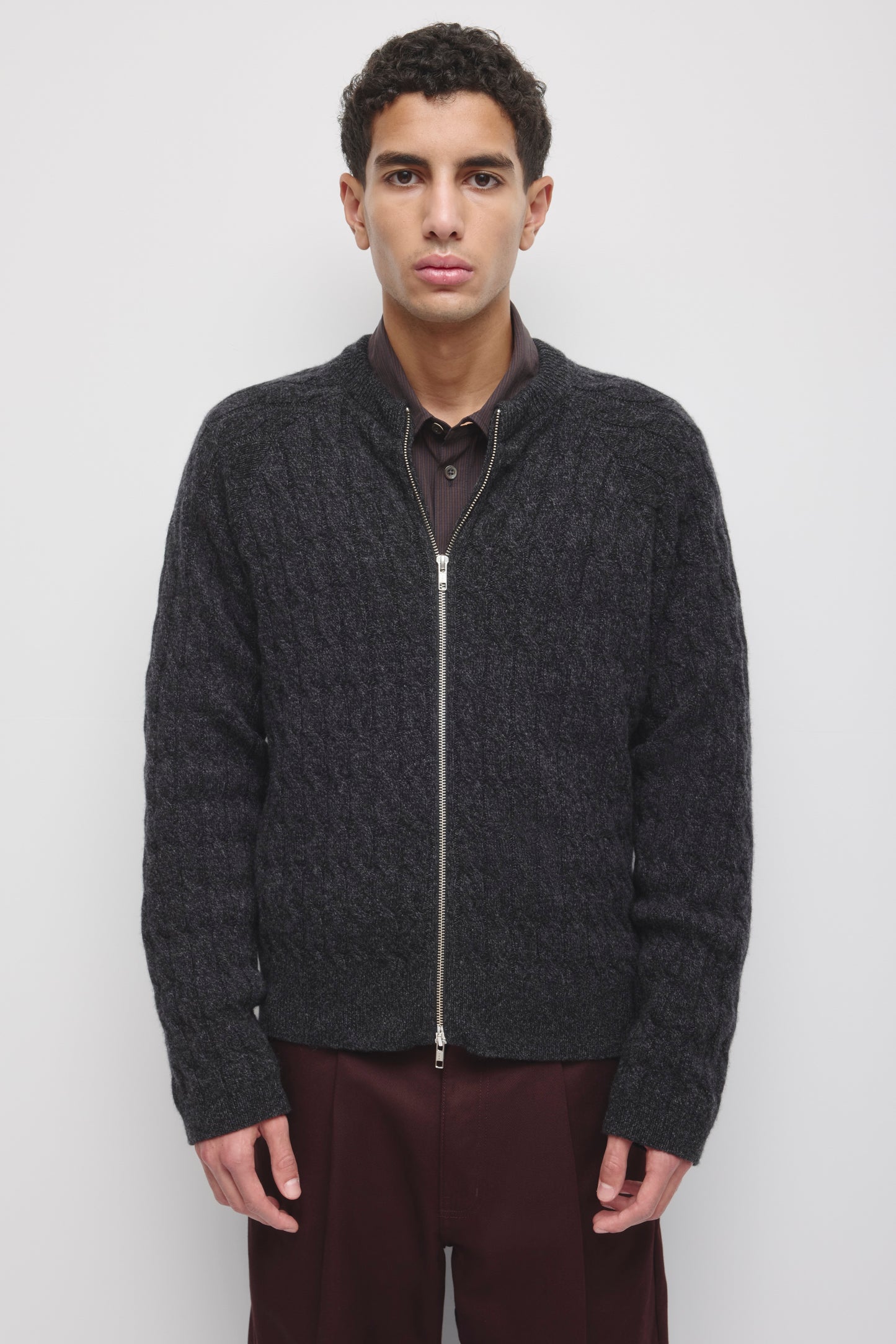 Men's Cable Stitch Cardigan in Charcoal