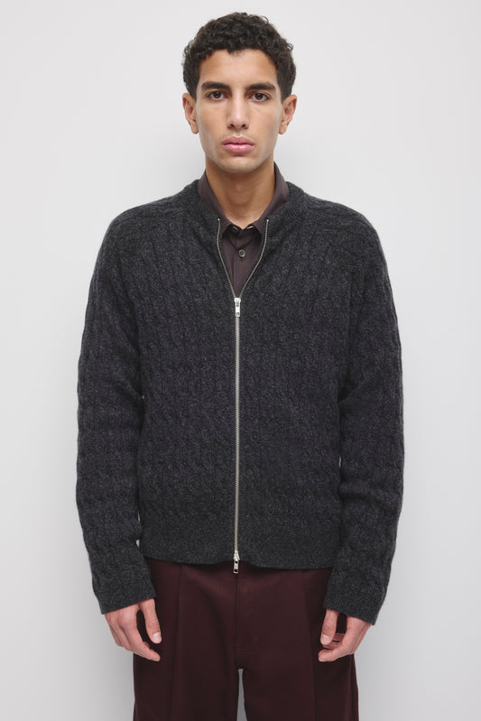 Men's Cable Stitch Cardigan in Charcoal