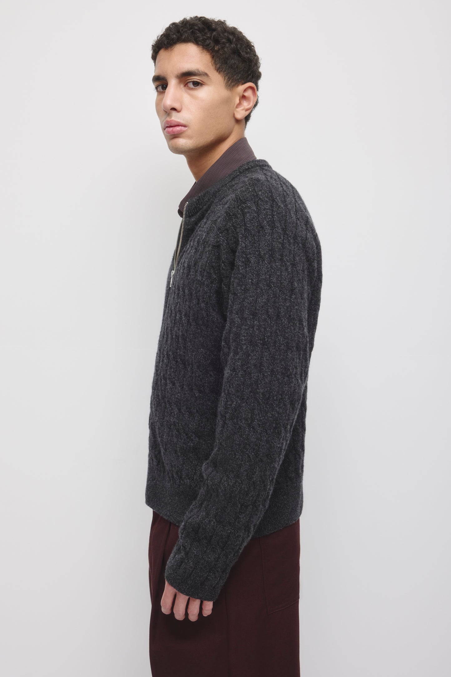 Men's Cable Stitch Cardigan in Charcoal