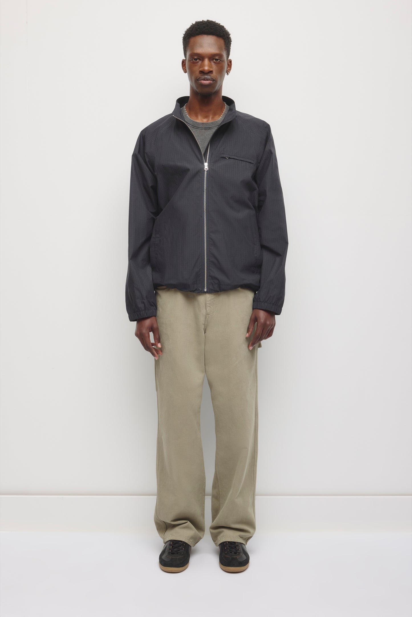 Men's Check Zip Up Jacket in Pitch Navy/Taupe Check