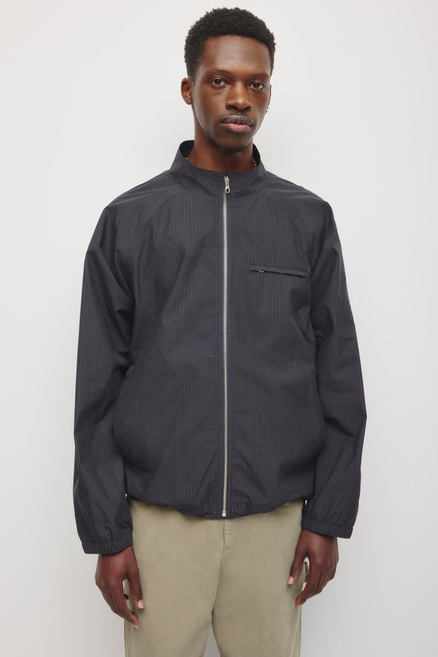 Men's Check Zip Up Jacket in Pitch Navy/Taupe Check