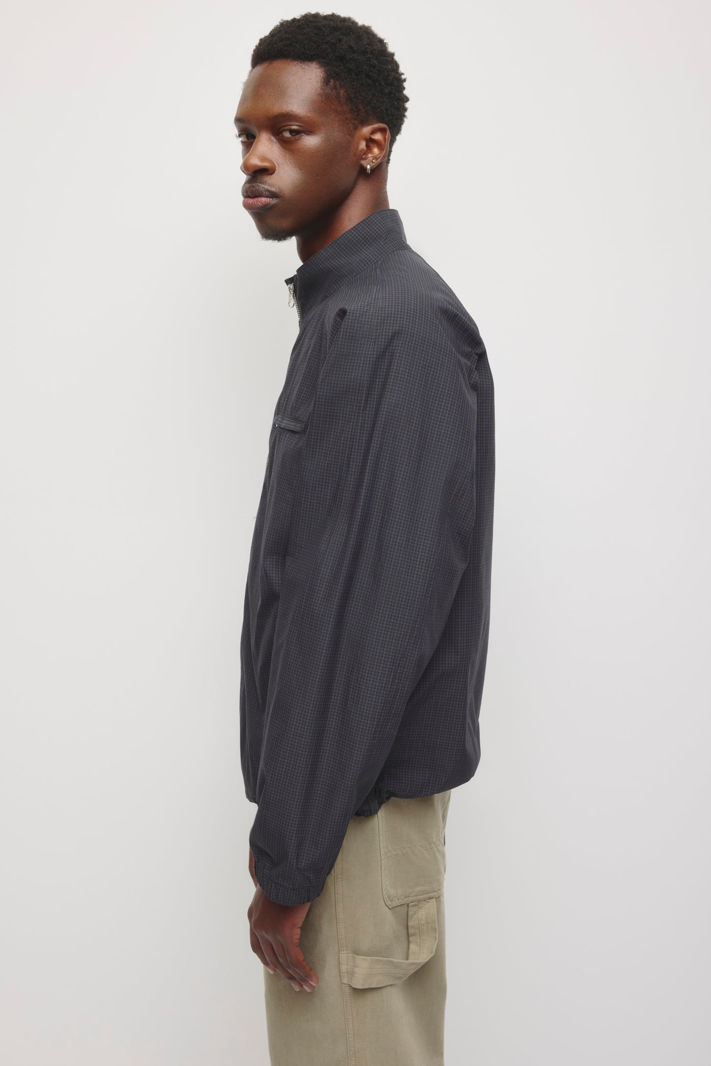 Men's Check Zip Up Jacket in Pitch Navy/Taupe Check