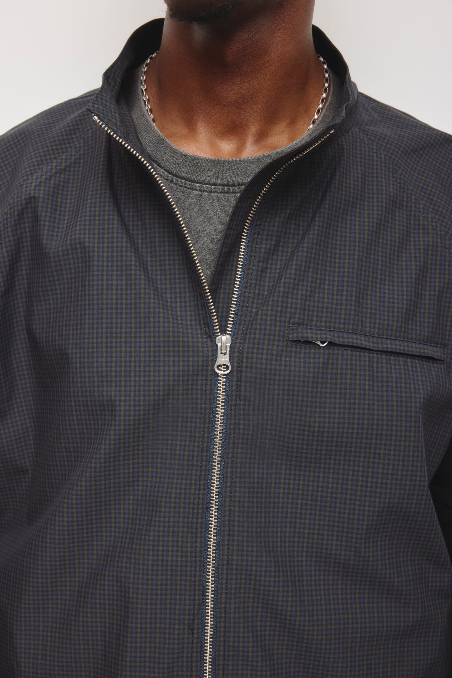 Men's Check Zip Up Jacket in Pitch Navy/Taupe Check
