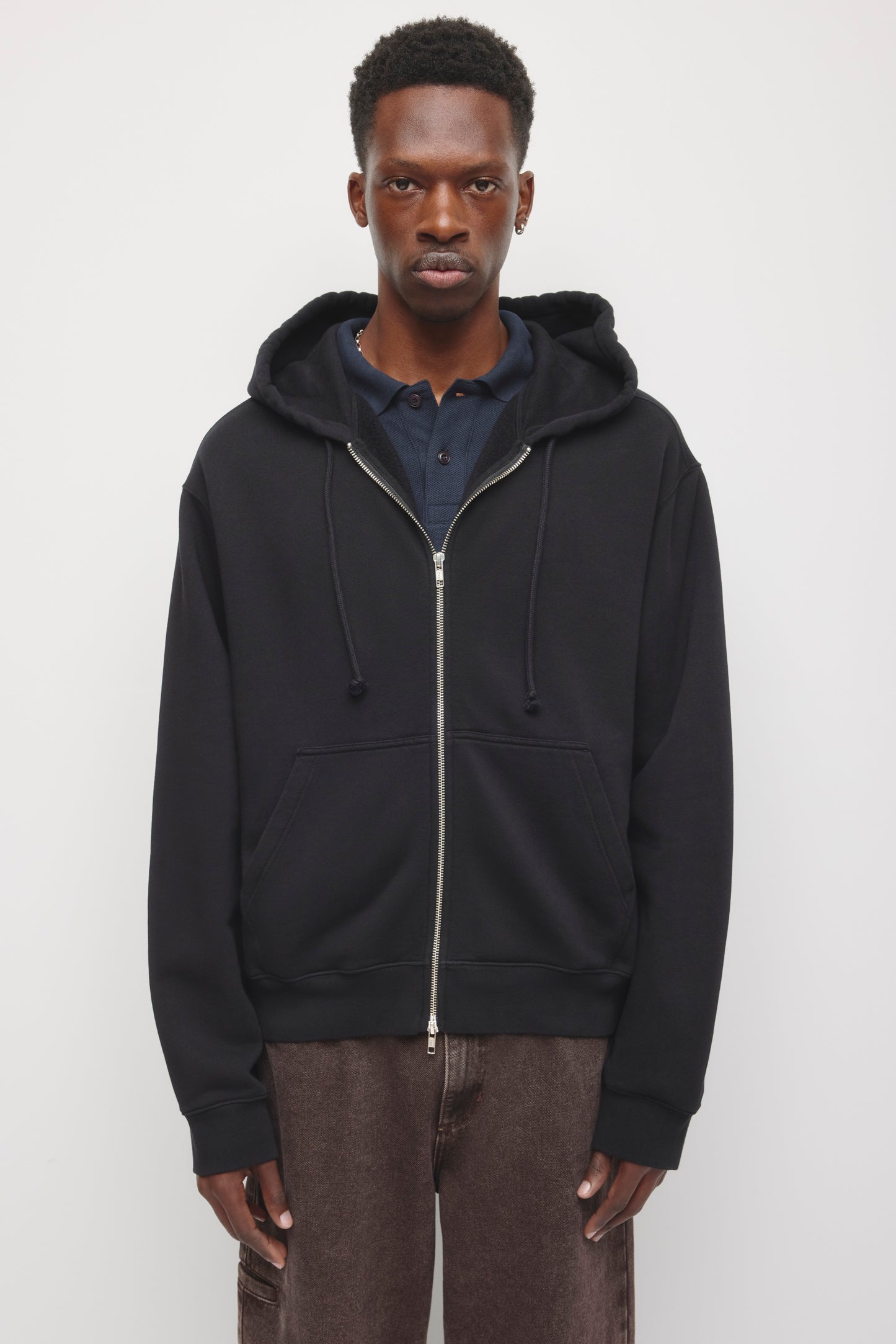 Men's Essential Short Full Zip Hoodie in Black