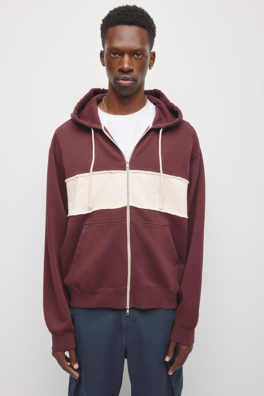 Men's Essential Short Full Zip Hoodie in Chocolate Plum/Birch