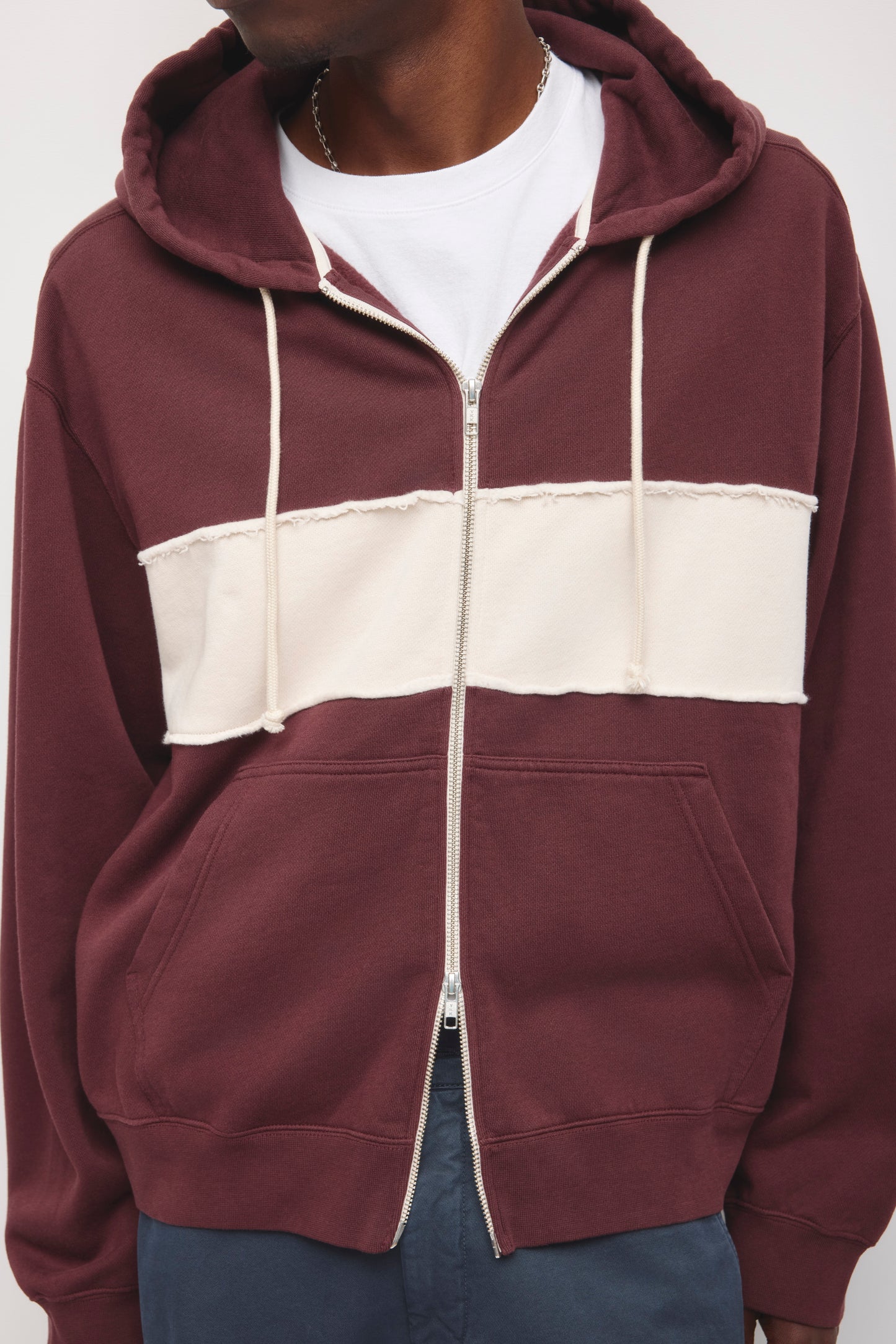 Men's Essential Short Full Zip Hoodie in Chocolate Plum/Birch