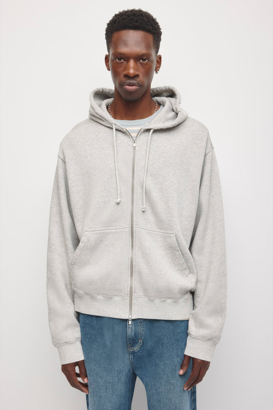 Men's Essential Short Full Zip Hoodie in Heather Grey