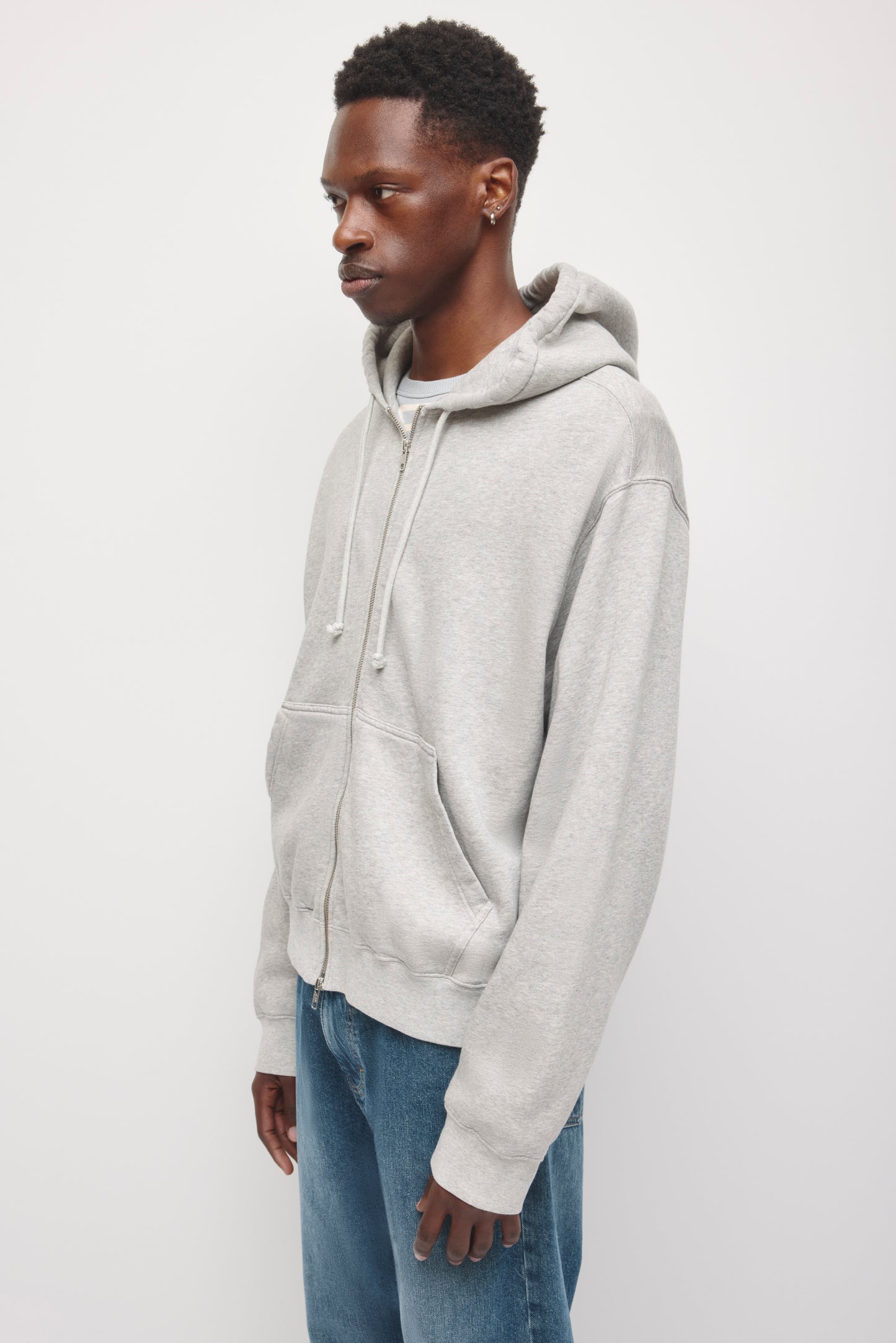 Men's Essential Short Full Zip Hoodie in Heather Grey