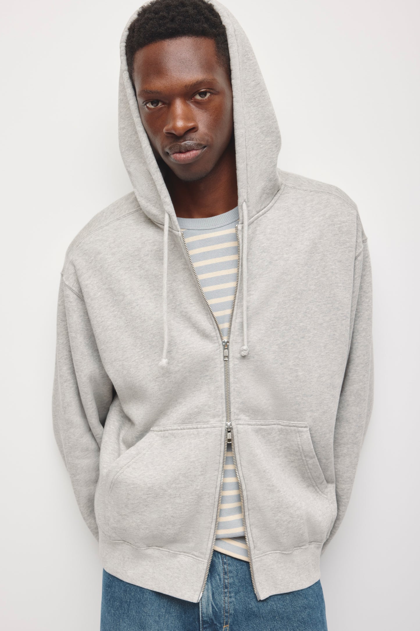 Men's Essential Short Full Zip Hoodie in Heather Grey