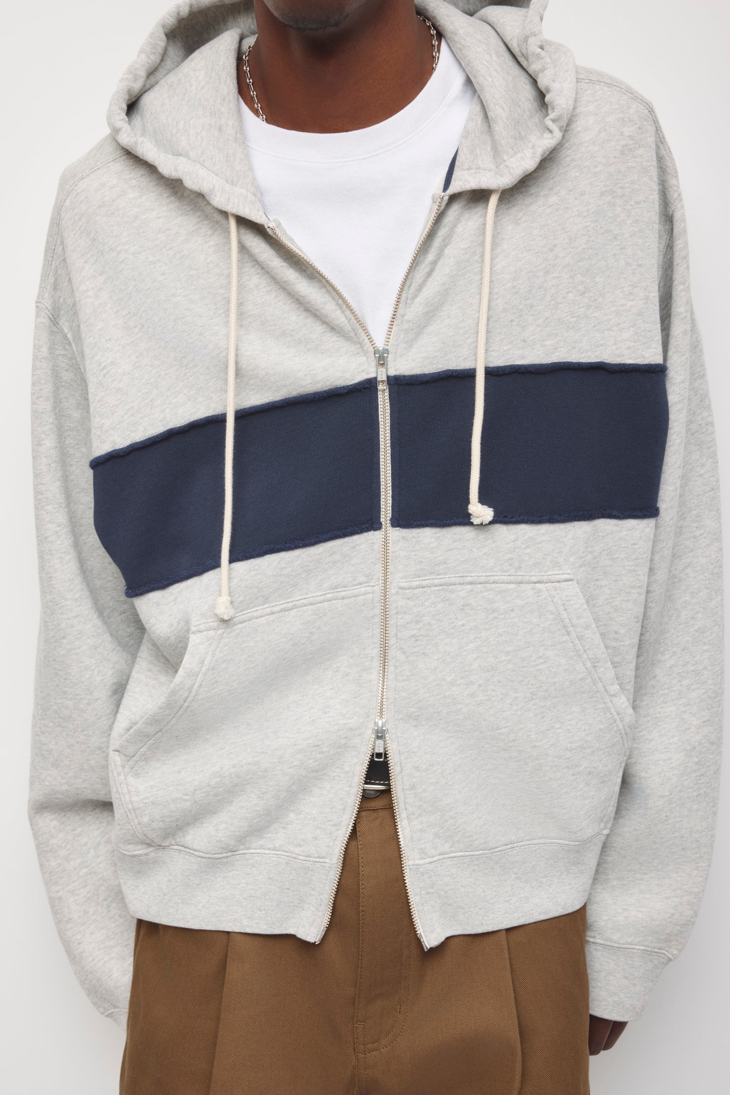 Men's Essential Short Full Zip Hoodie in Heather Grey/Navy