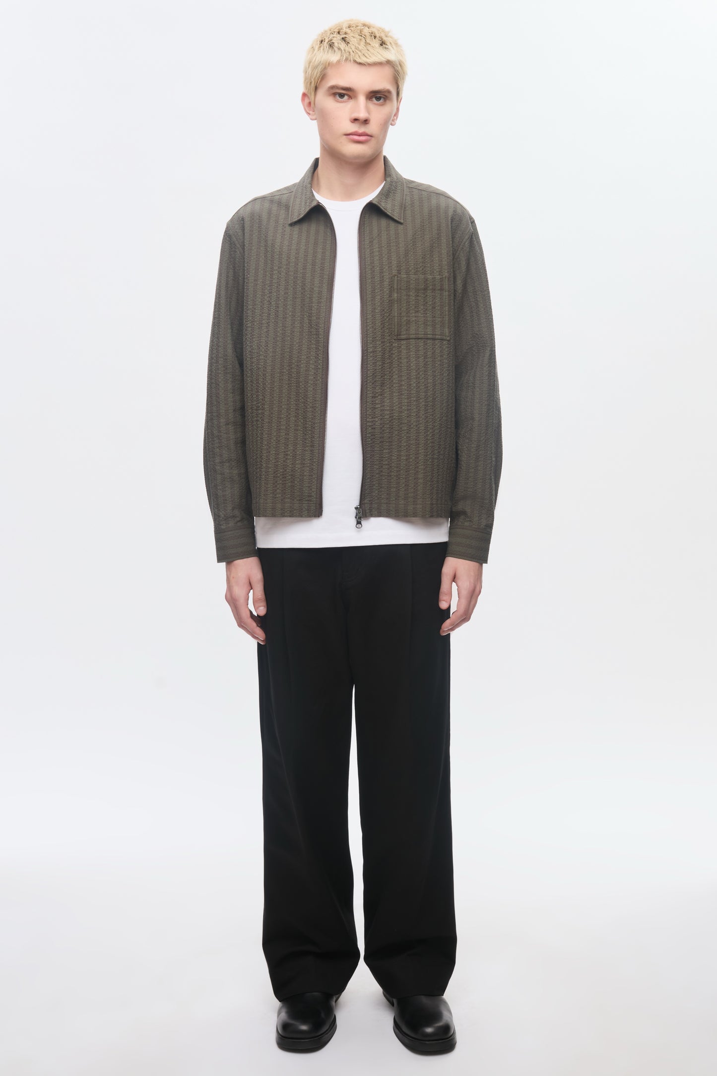 Men's Full Zip Shirt in Brown/Olive
