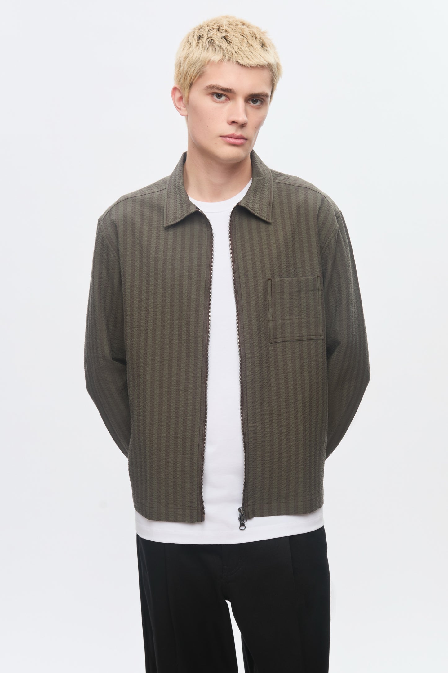 Men's Full Zip Shirt in Brown/Olive