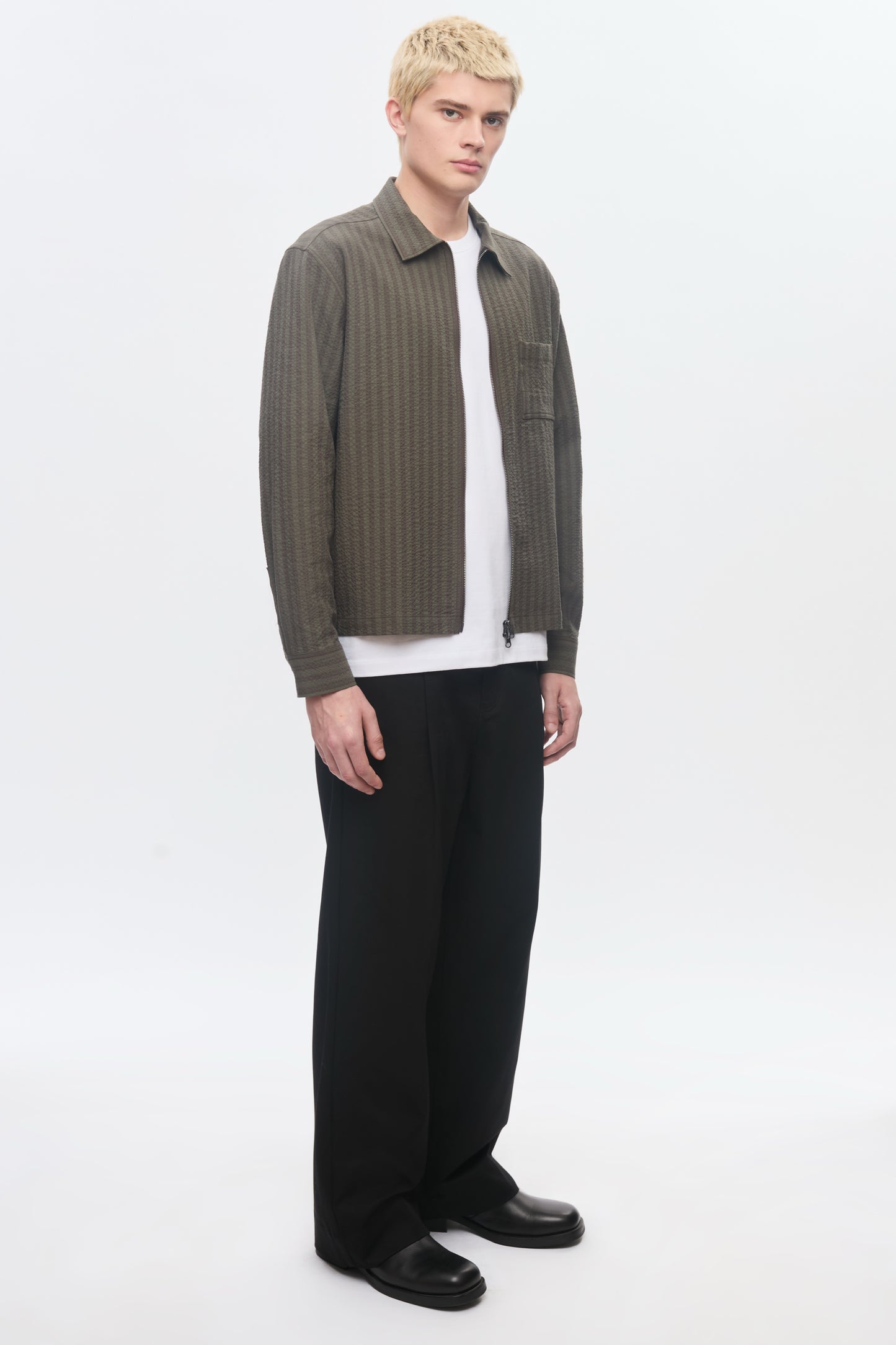 Men's Full Zip Shirt in Brown/Olive