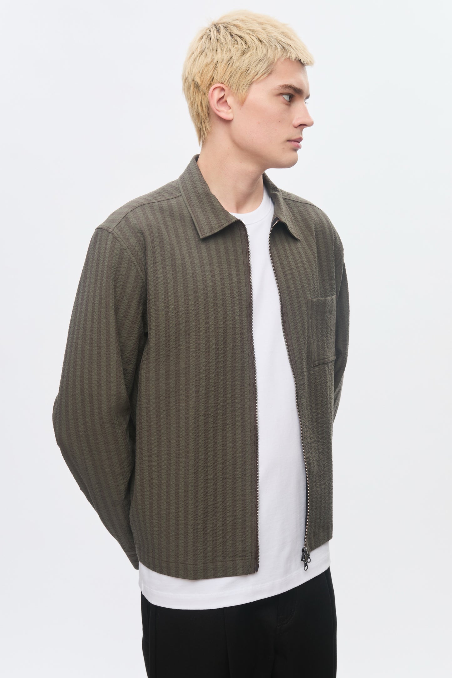 Men's Full Zip Shirt in Brown/Olive
