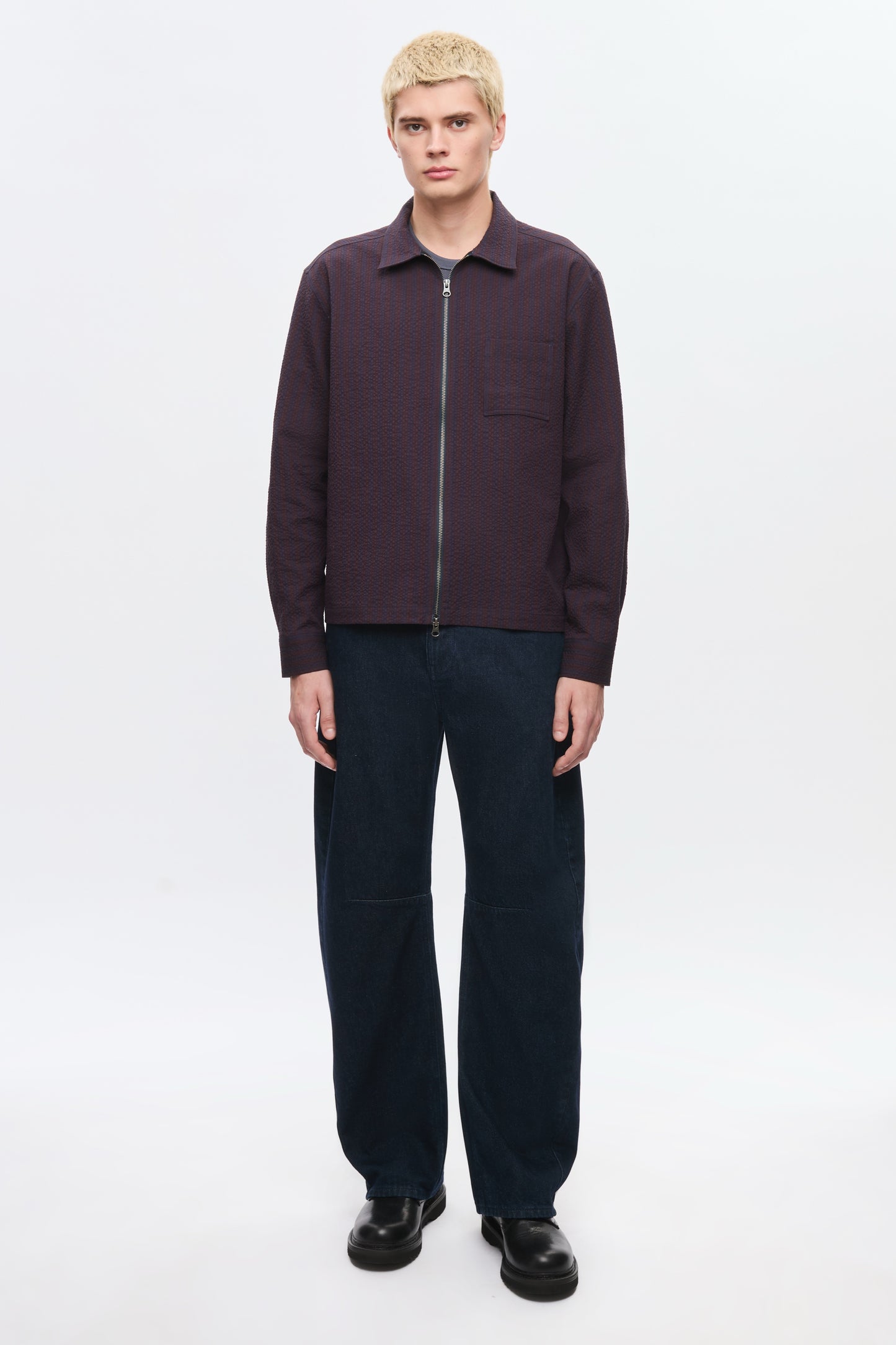 Men's Full Zip Shirt in Cocoa/Navy