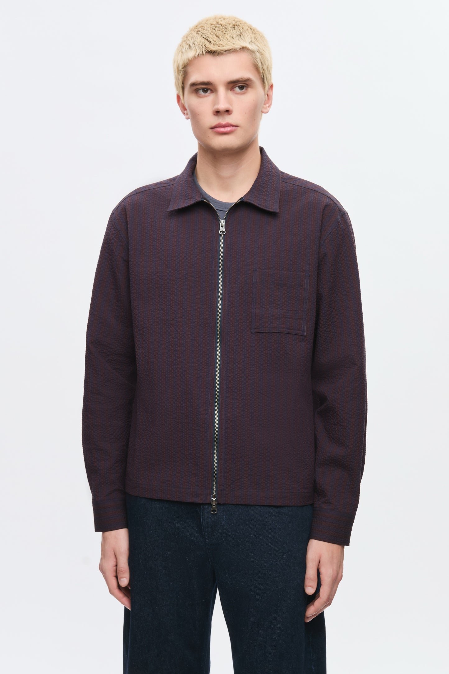 Men's Full Zip Shirt in Cocoa/Navy