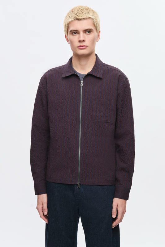 Men's Full Zip Shirt in Cocoa/Navy