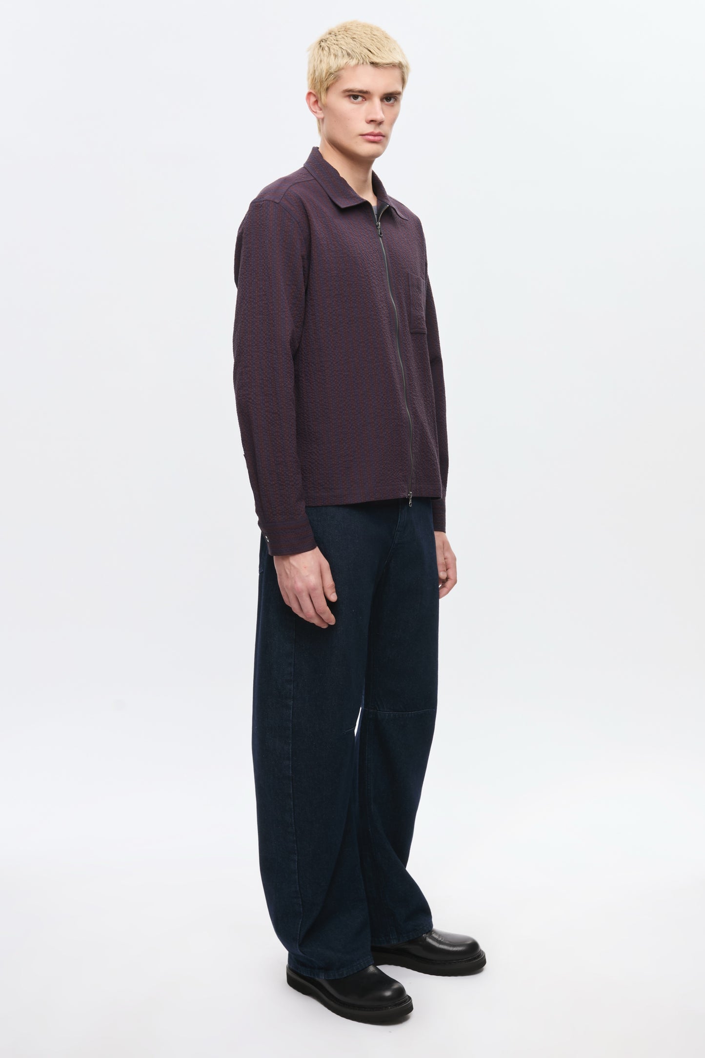 Men's Full Zip Shirt in Cocoa/Navy