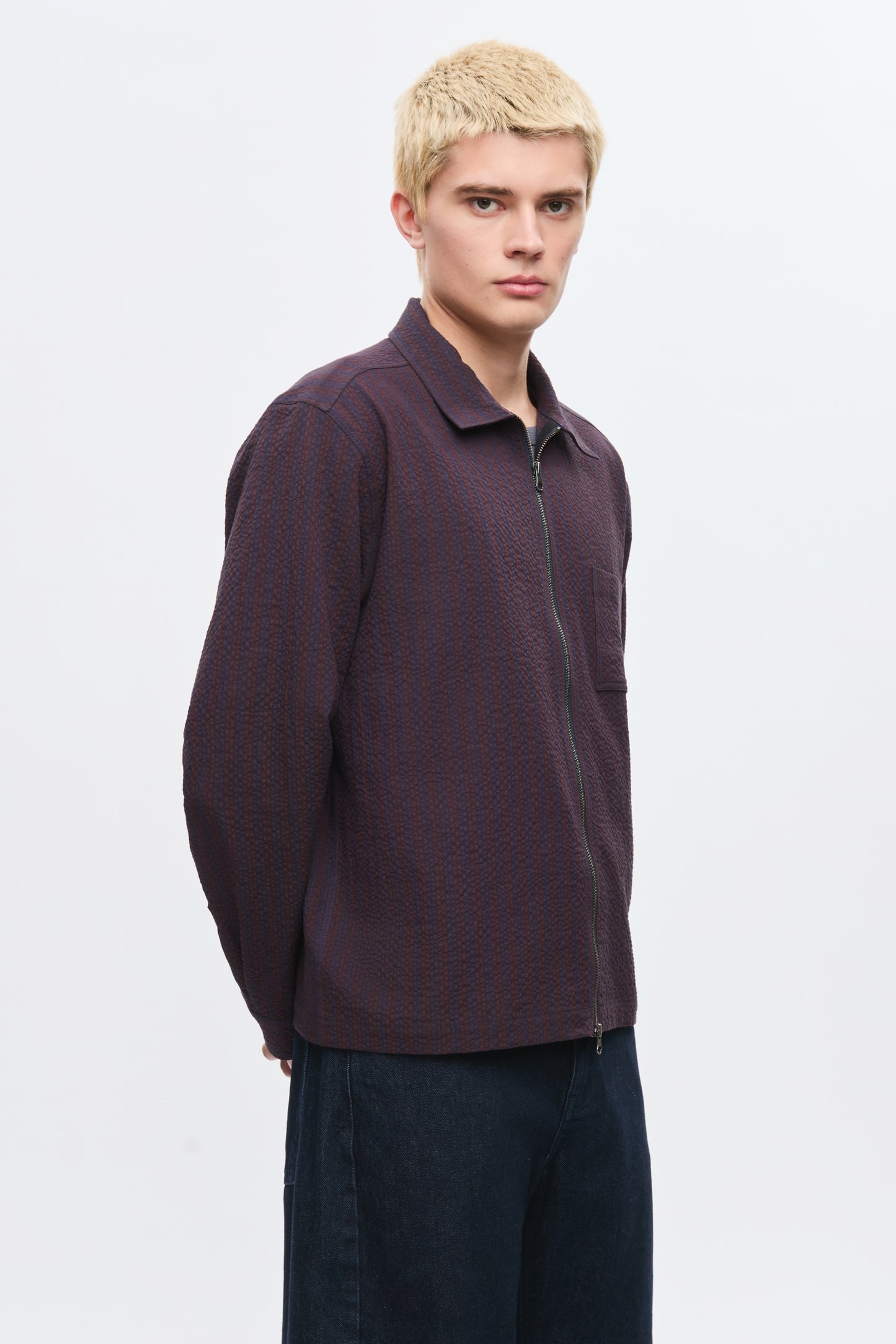 Men's Full Zip Shirt in Cocoa/Navy