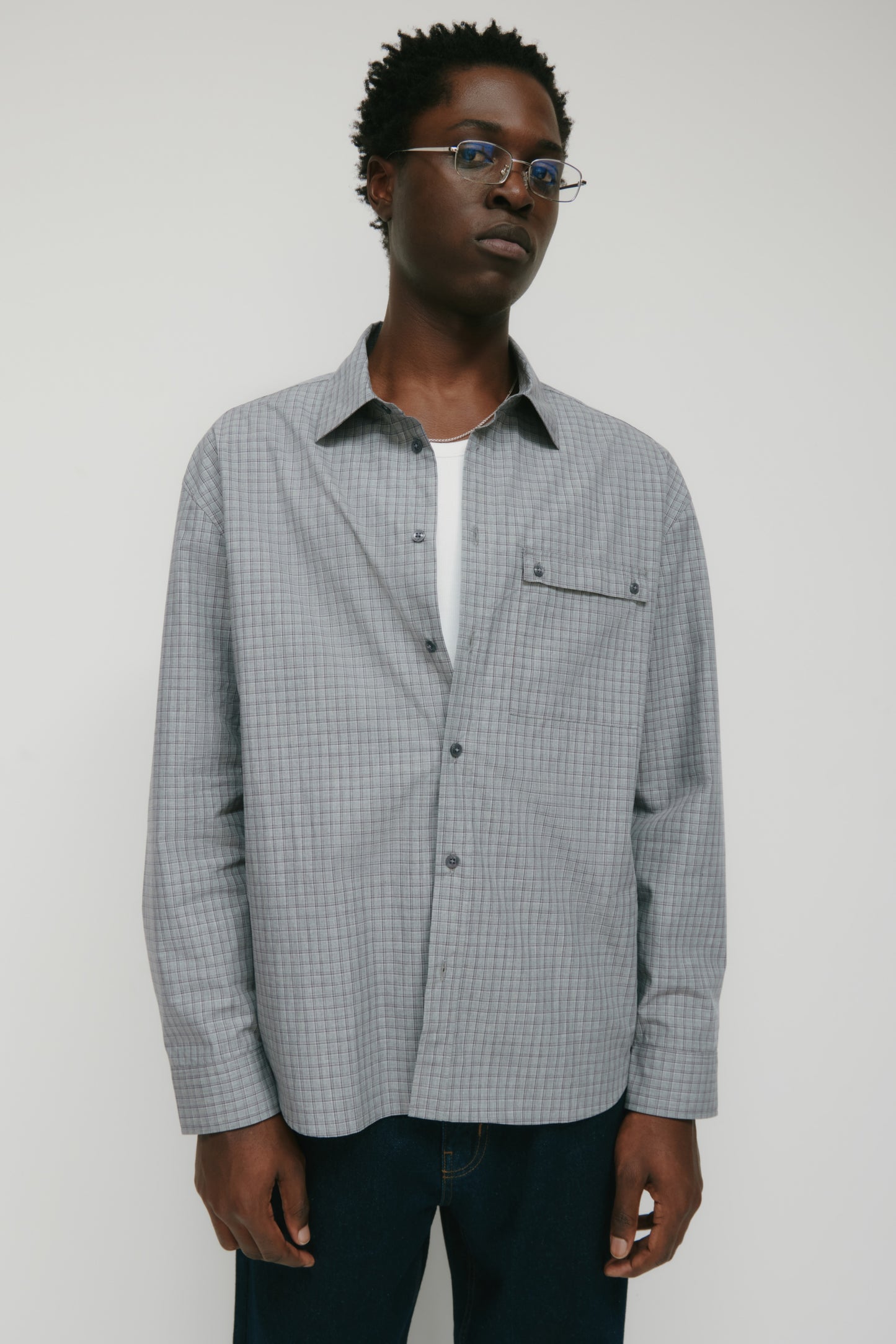 Men's Haydar Shirt in Grey/Lavender Ash Check