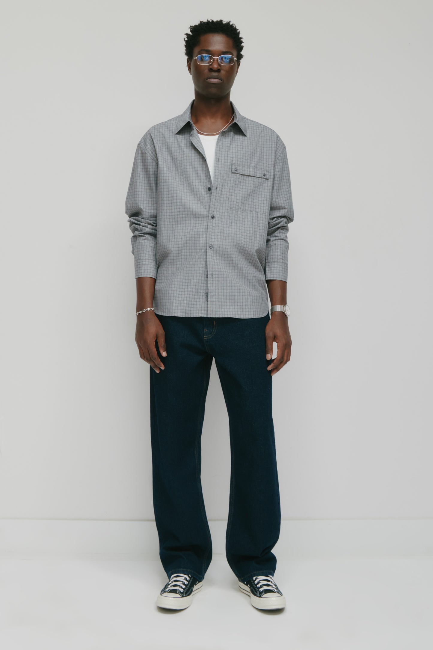 Men's Haydar Shirt in Grey/Lavender Ash Check