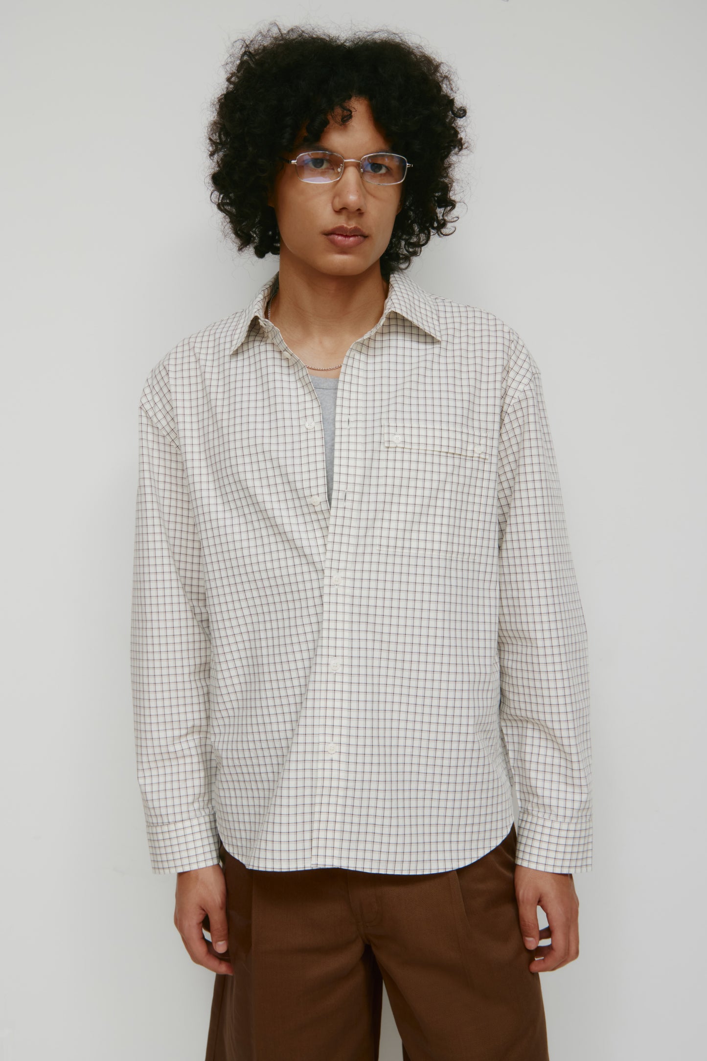 Men's Haydar Shirt in White/Grey Check