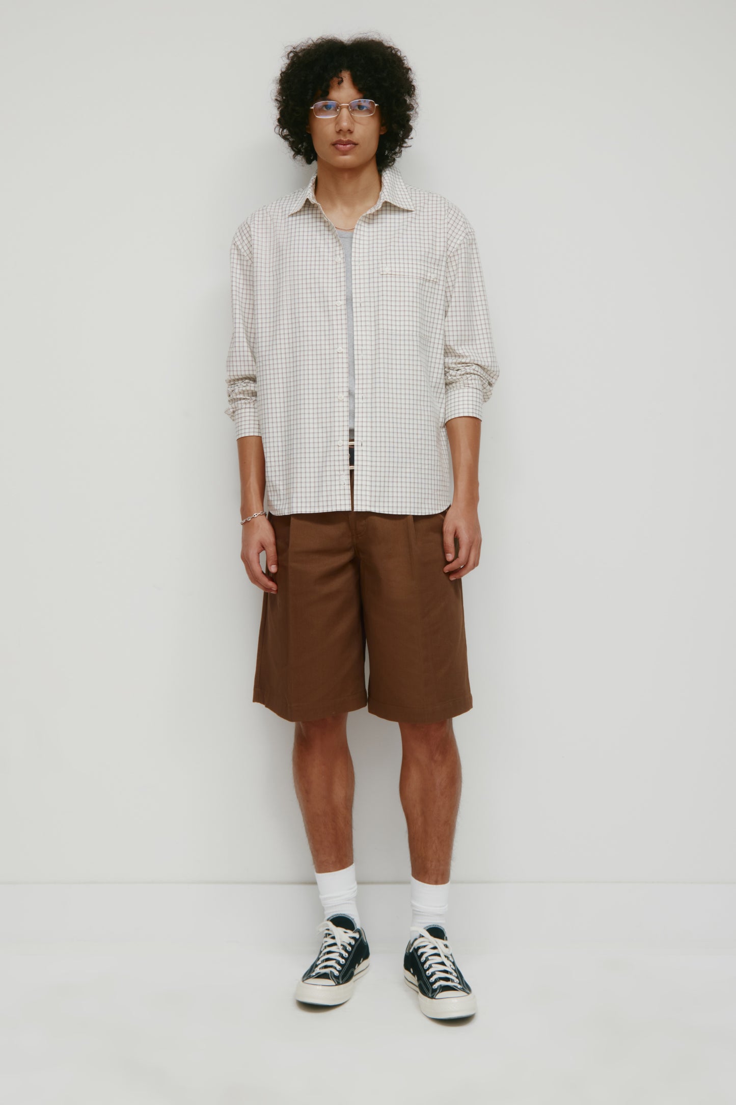 Men's Haydar Shirt in White/Grey Check