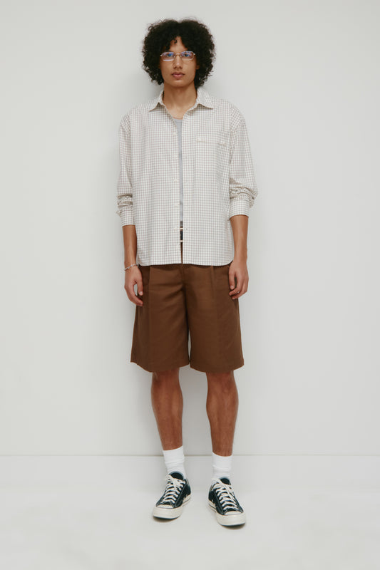 Men's Haydar Shirt in White/Grey Check