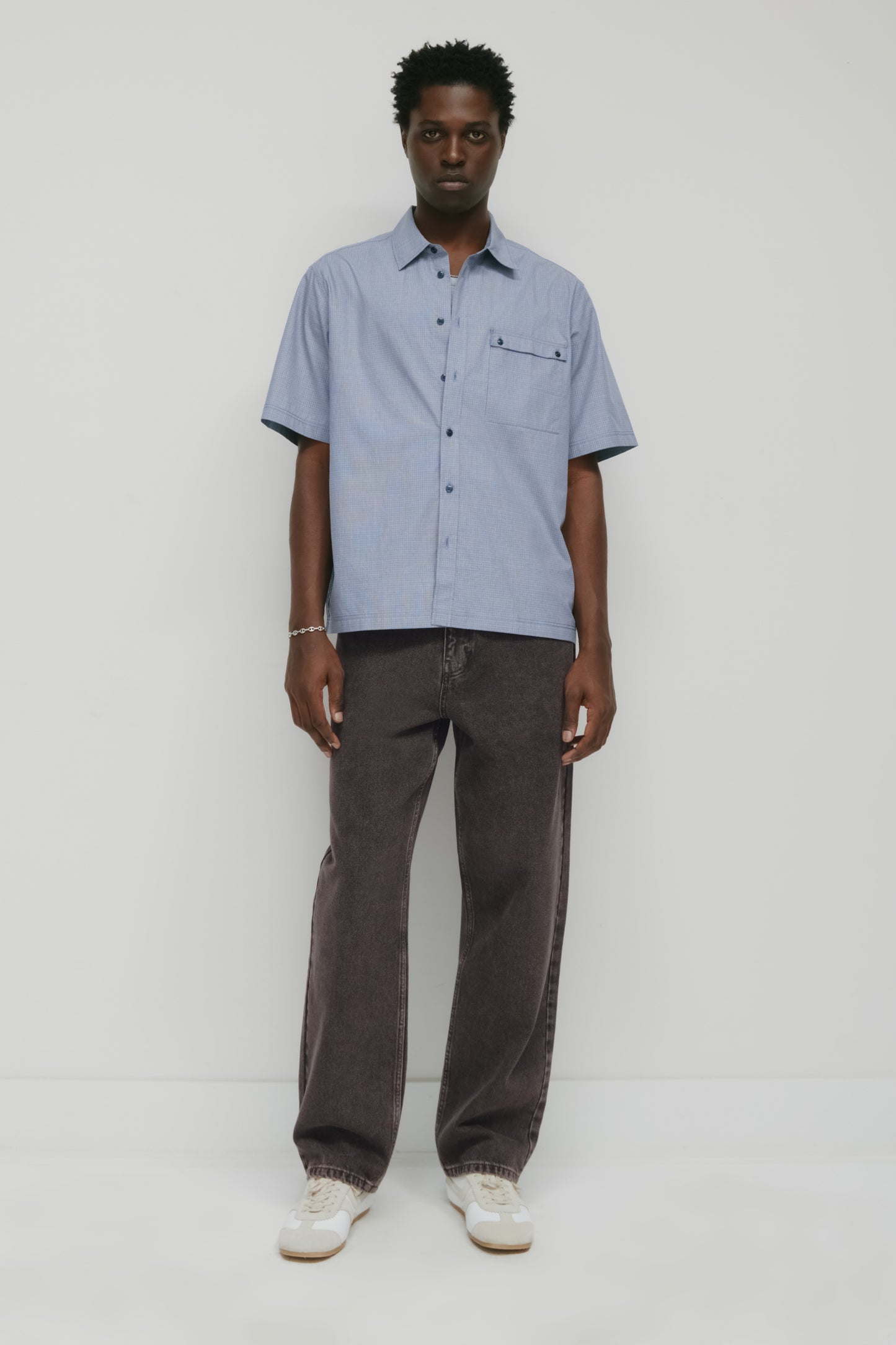 Men's Haydar Shortsleeve Shirt in Indigo/Dark Indigo Check