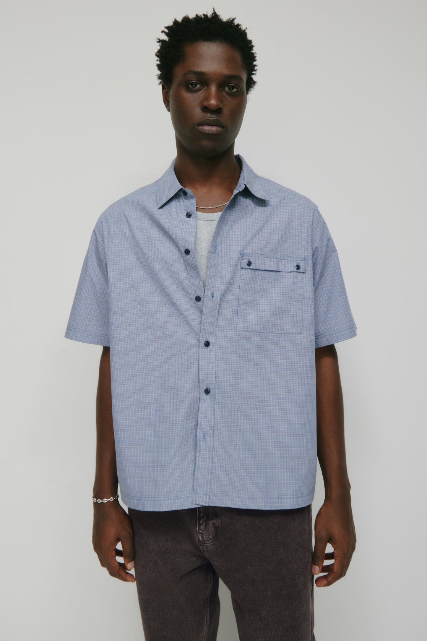 Men's Haydar Shortsleeve Shirt in Indigo/Dark Indigo Check