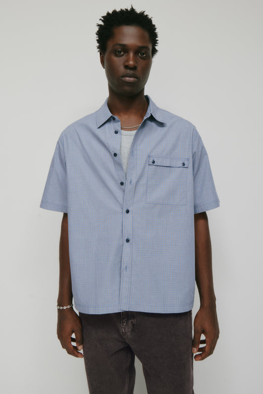 Men's Haydar Shortsleeve Shirt in Indigo/Dark Indigo Check