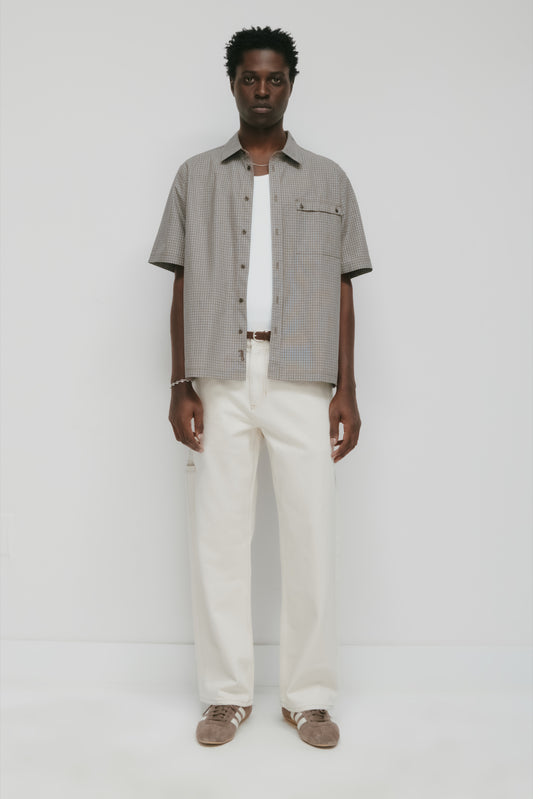 Men's Haydar Shortsleeve Shirt in Taupe/White/Dark Indigo Check