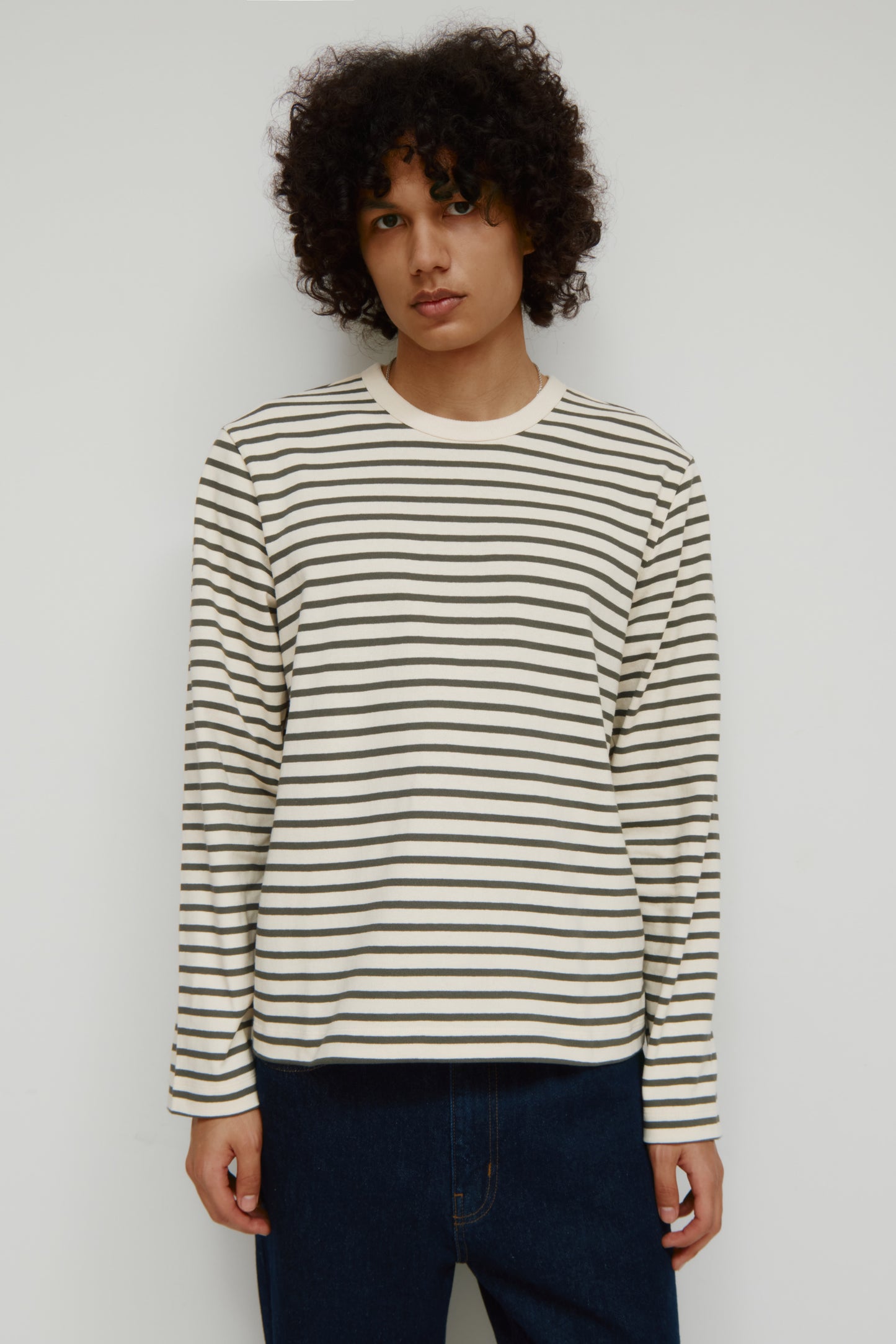 Men's Heavyweight Rib Longsleeve in Natural/Beluga Stripe