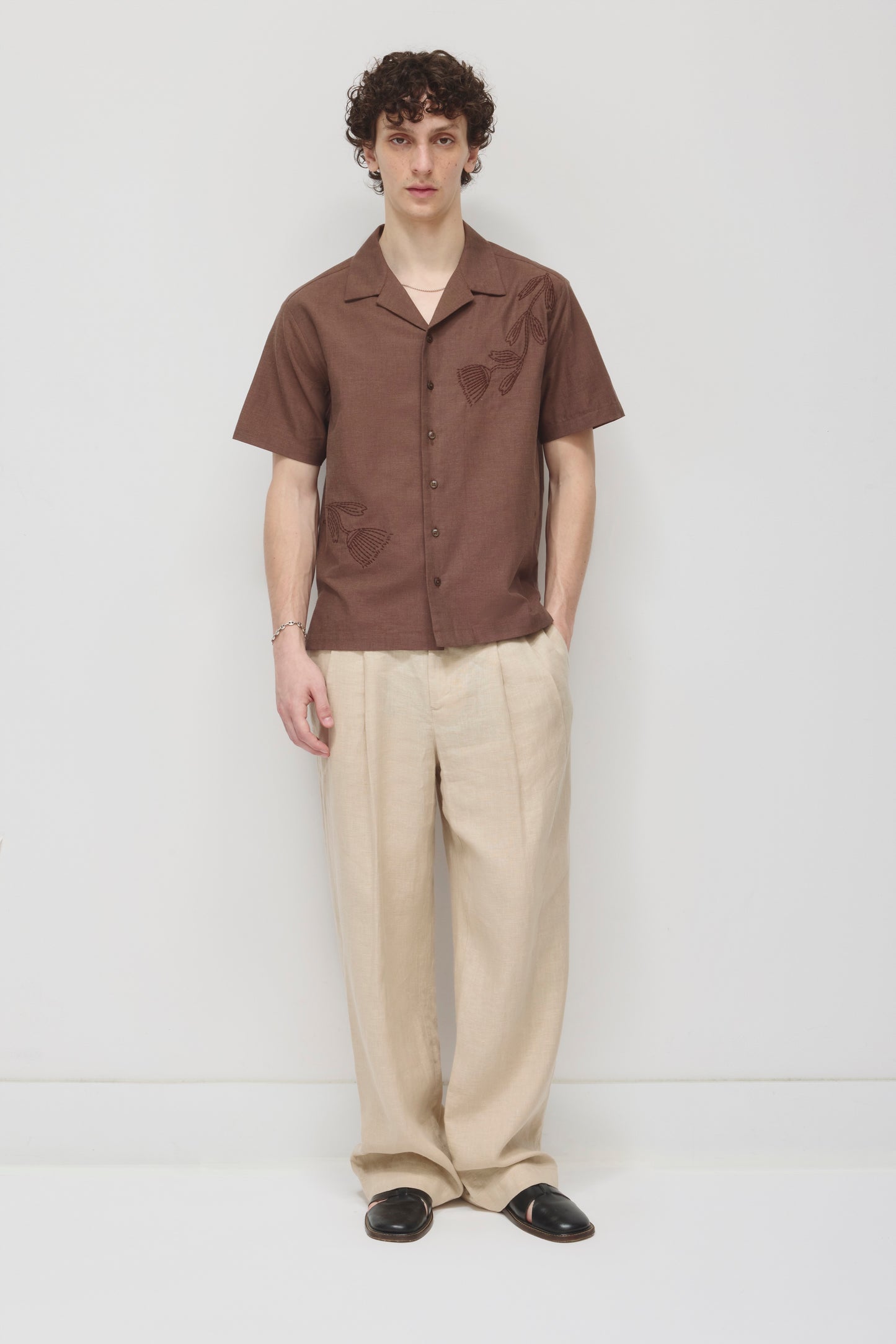 Men's Linen Camp Shirt in Espresso