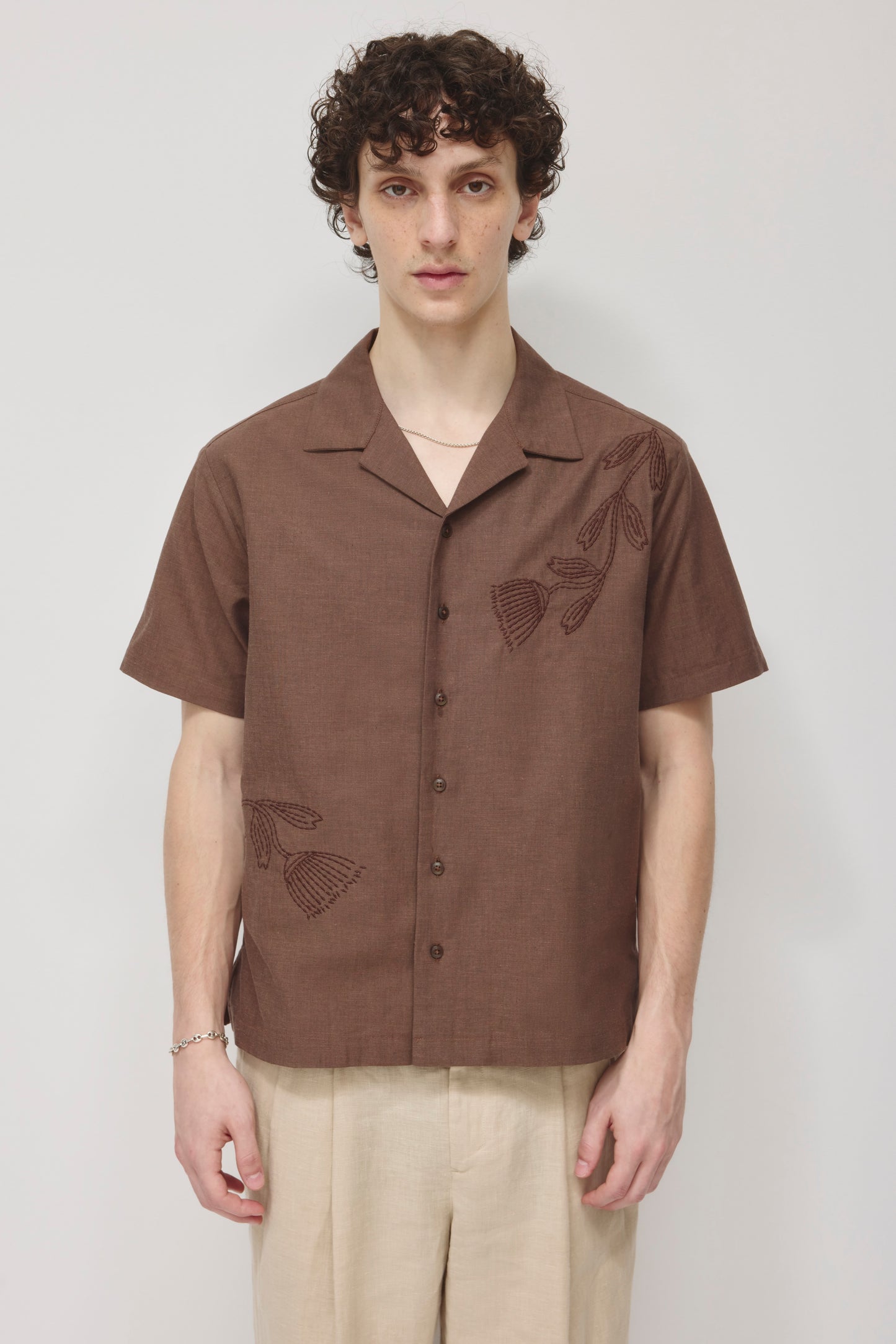 Men's Linen Camp Shirt in Espresso