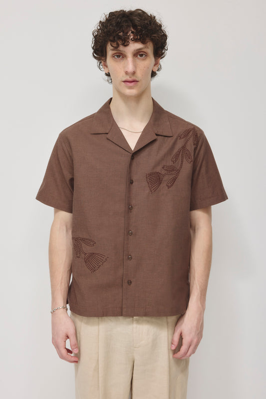 Men's Linen Camp Shirt in Espresso
