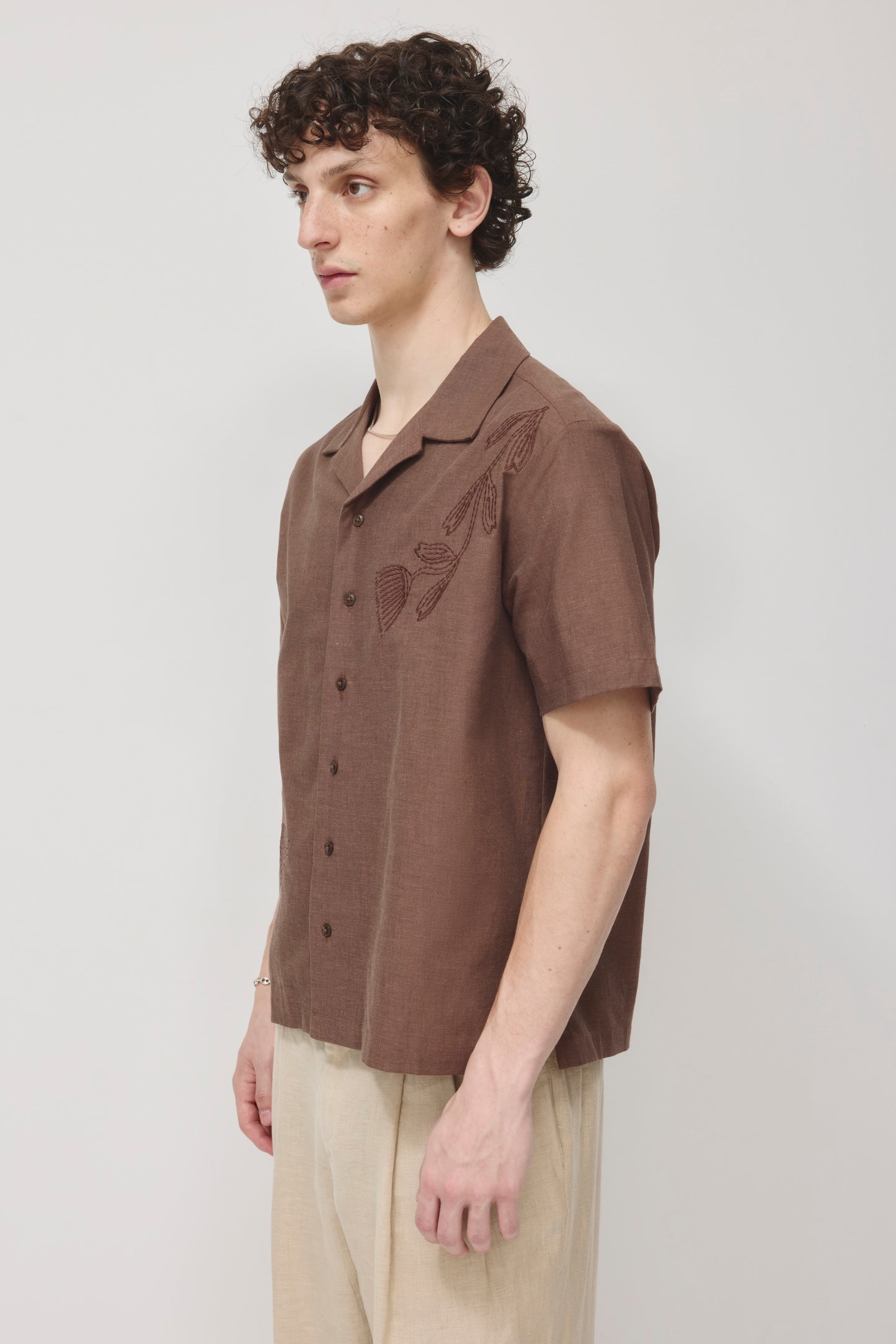 Men's Linen Camp Shirt in Espresso