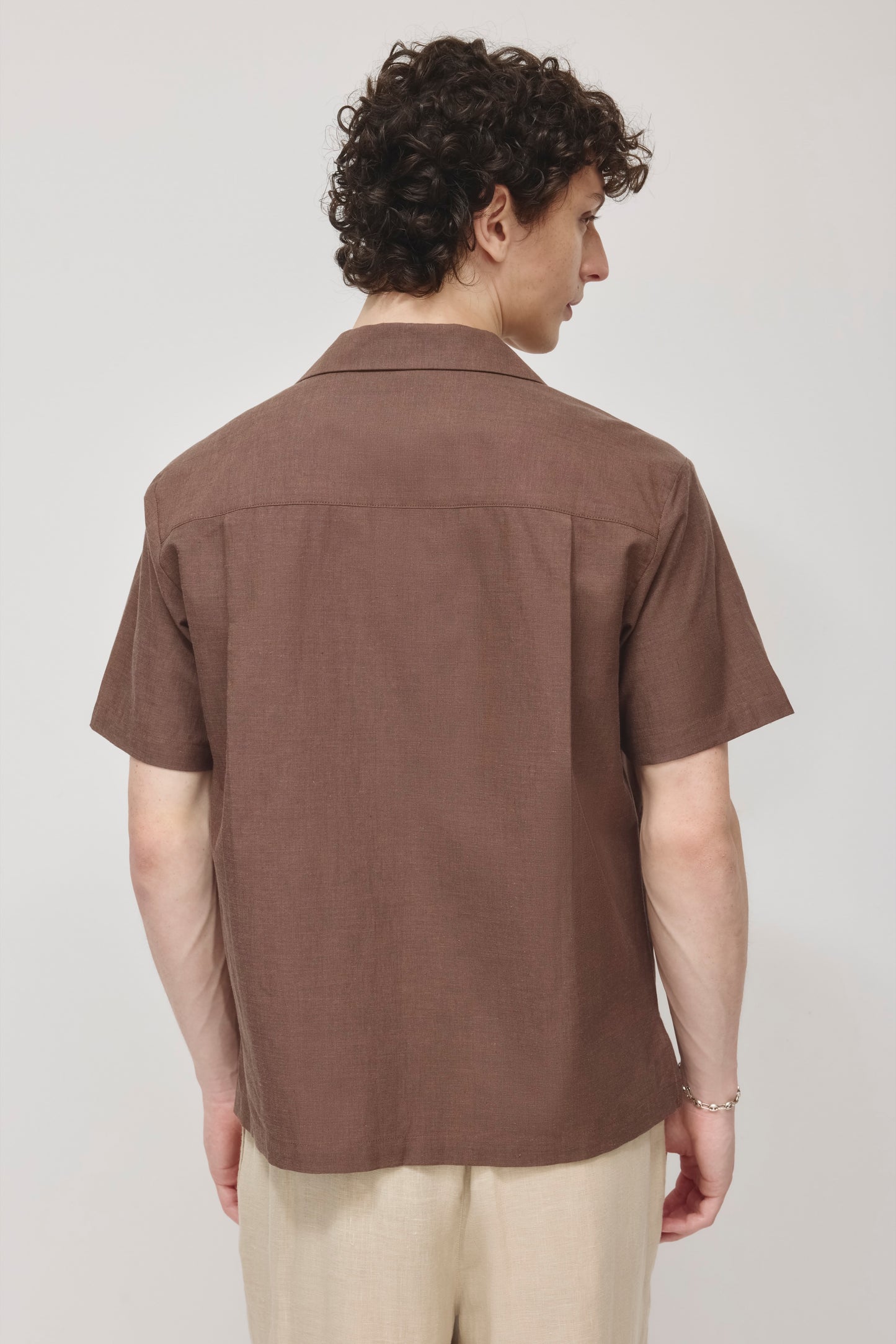 Men's Linen Camp Shirt in Espresso
