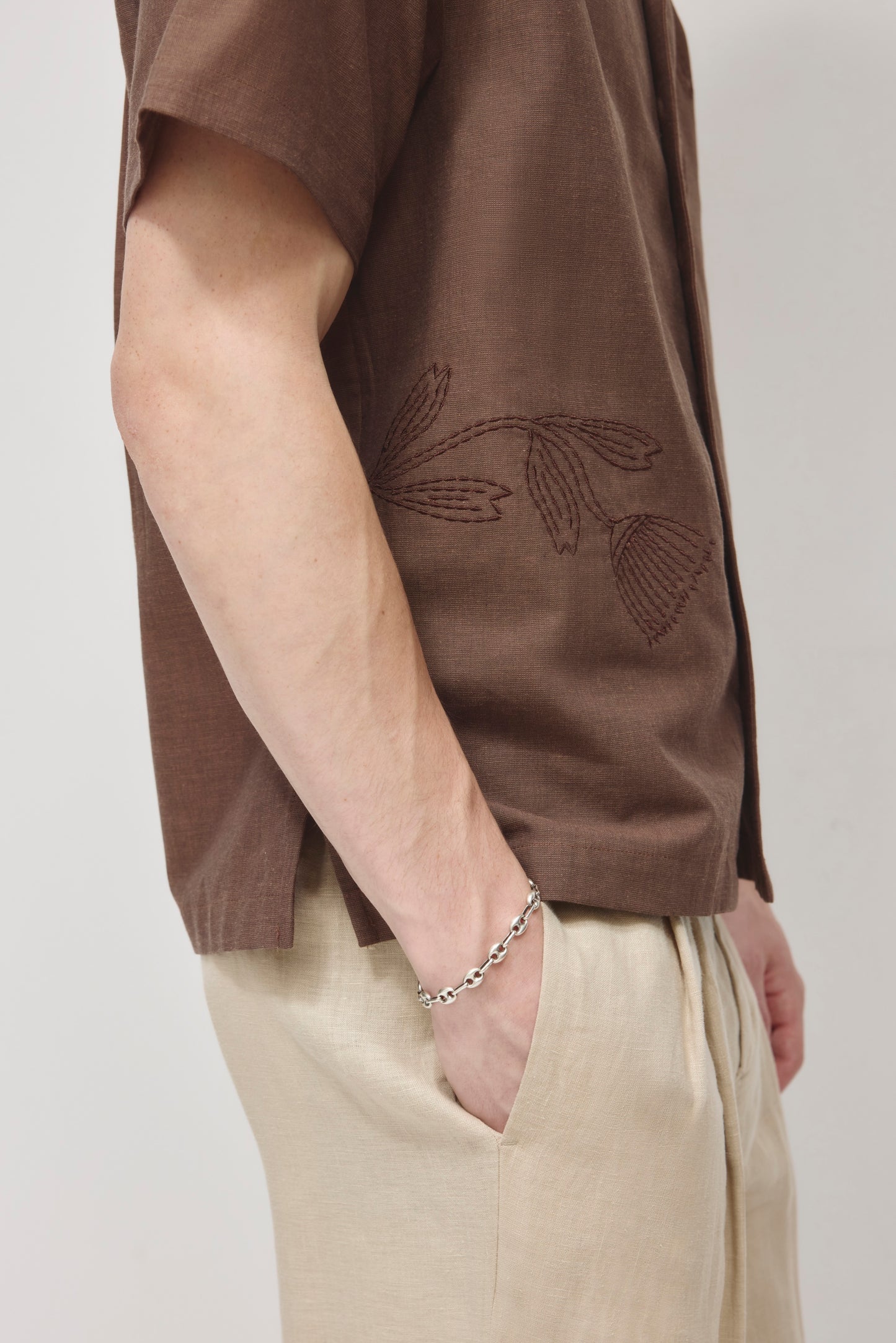 Men's Linen Camp Shirt in Espresso