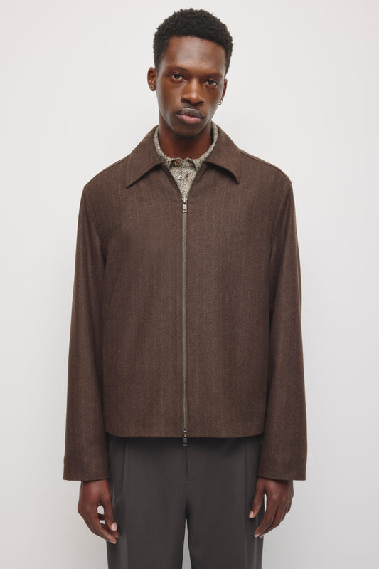Men's Malik Wool Jacket in Dark Truffle Pinstripe