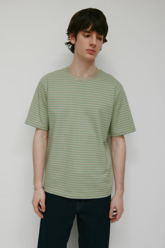Men's Midweight Crew in Dune Grass/Retro Green/Natural Stripe