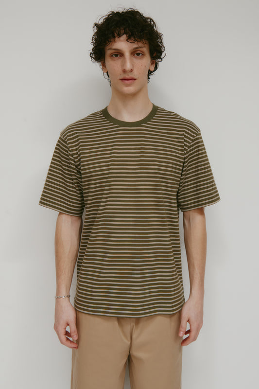 Men's Midweight Crew in Olive/Marshmallow/Otter Stripe