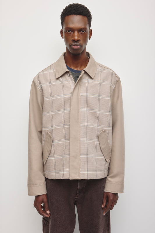 Men's Patchwork Varsity Jacket in Teak Plaid