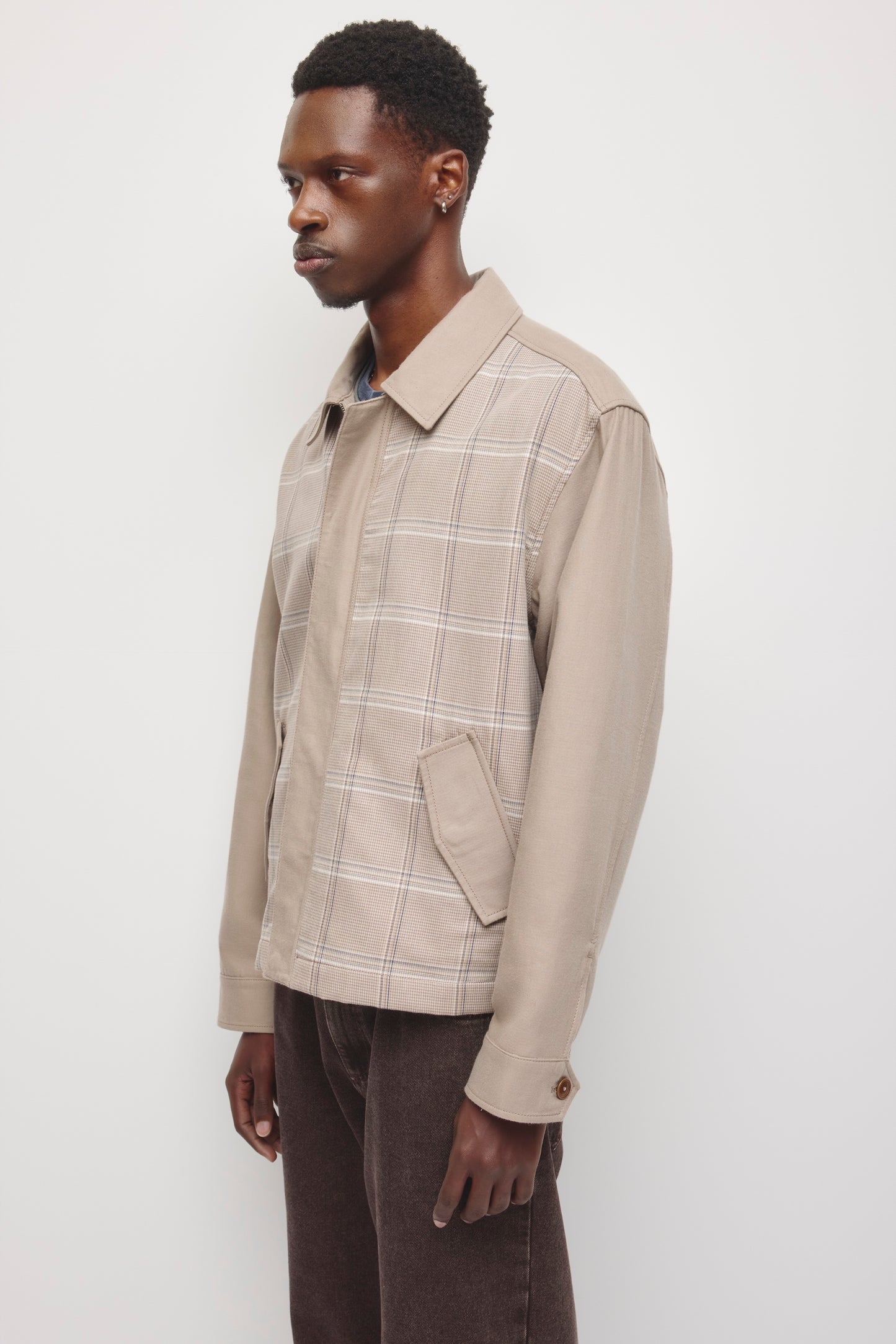 Men's Patchwork Varsity Jacket in Teak Plaid